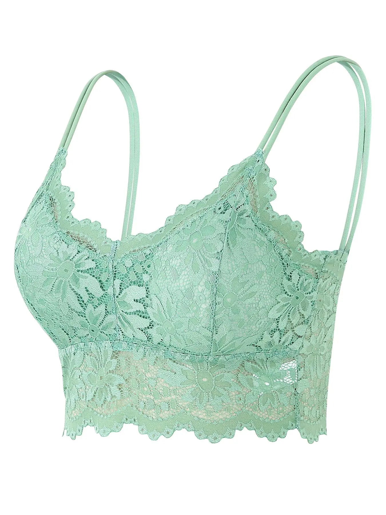 Double Straps Wireless Lace Bra with Scallop Trim - Push Up Lingerie Top