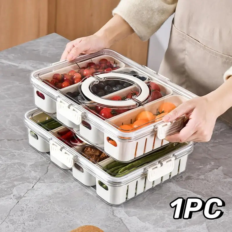 Multi-Compartment Serving Tray with Lid and Handle - Clear Food Storage Box with Snack Organizer - Kitchen Accessories