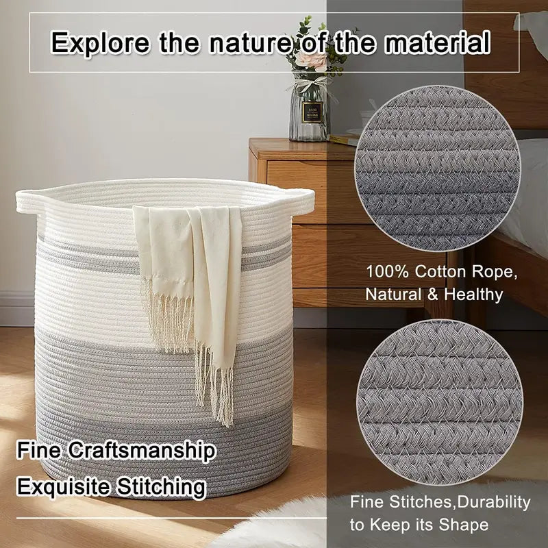 Large 80L Blanket Storage Basket with Handles - Laundry Hamper for Living Room - Toys, Pillows, Blankets, Clothes Organizer - 20x18 Inches - Natural Color