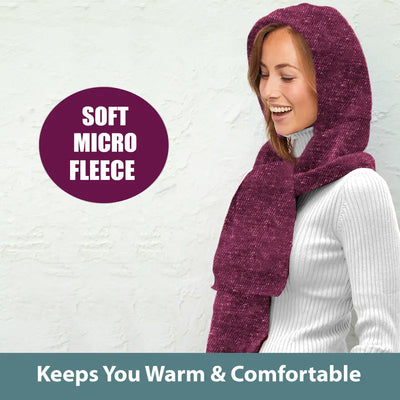 35° below 3-In-1 Hooded Scarf Is Warm and Cozy. Wear as a Scarf, Hoodie and Wrap. Lined with Soft Microfleece and Acrylic Knit. Keeps You Comfortable and Warm in Cool Weather. Easy to Wear, 53” Scarf Length Wraps Easily around Neck and Shoulders.