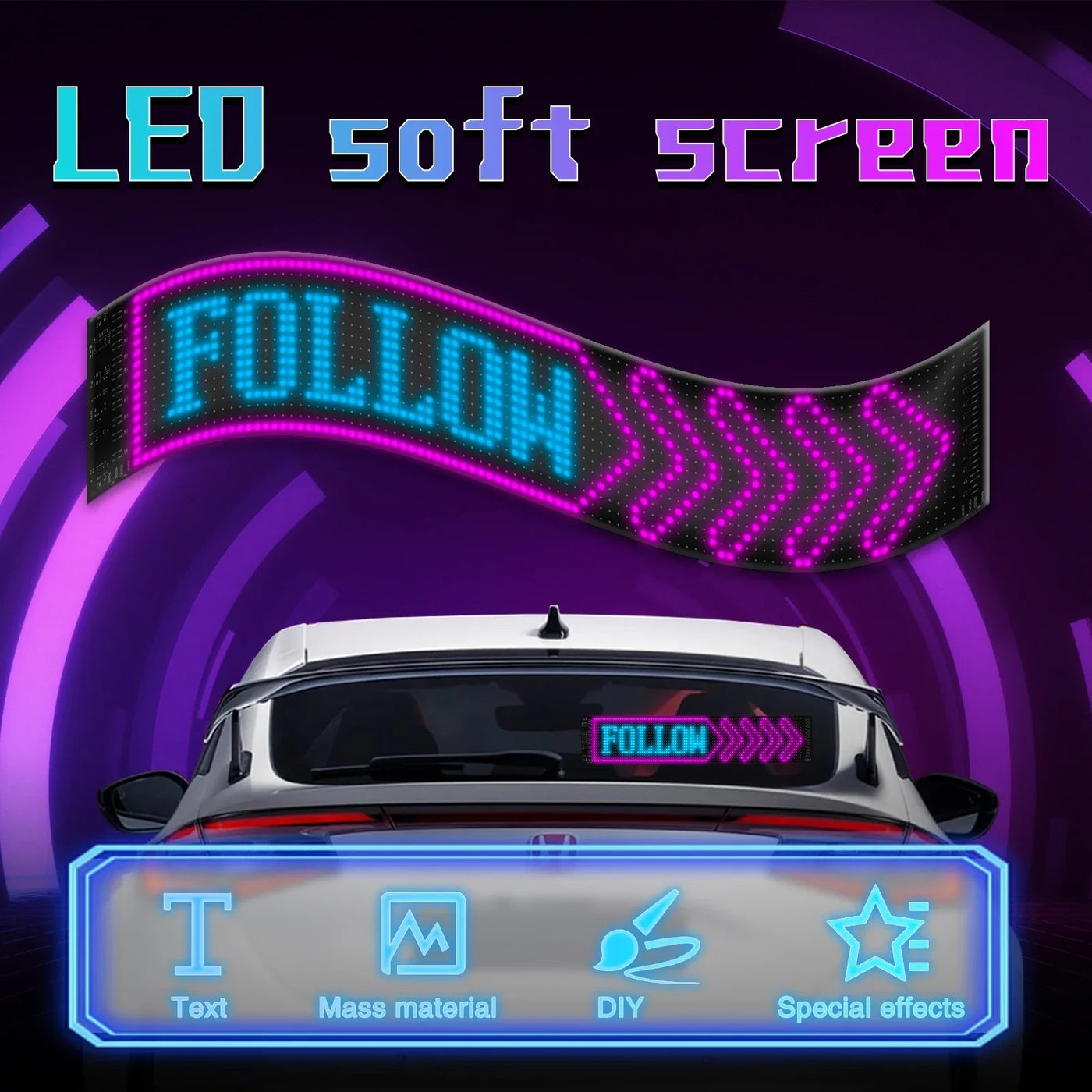 LED Matrix Pixel Panel for Car DIY RGB Lighting with Scrolling Text and Bluetooth APP Control