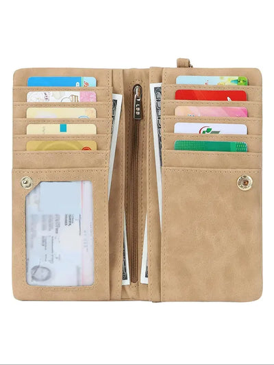 Solid Color Women's Long Zipper Wallet with Large Capacity and Card Slots