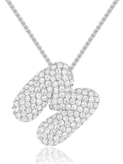 Rhinestone Letter Pendant Necklace with Hollow Out Design