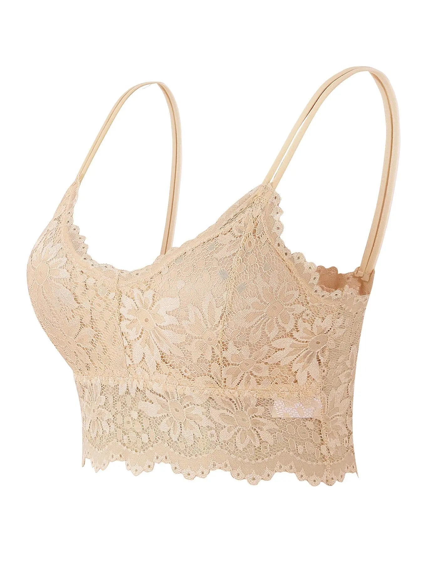 Double Straps Wireless Lace Bra with Scallop Trim - Push Up Lingerie Top