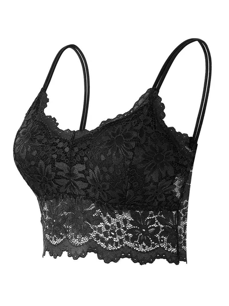 Double Straps Wireless Lace Bra with Scallop Trim - Push Up Lingerie Top