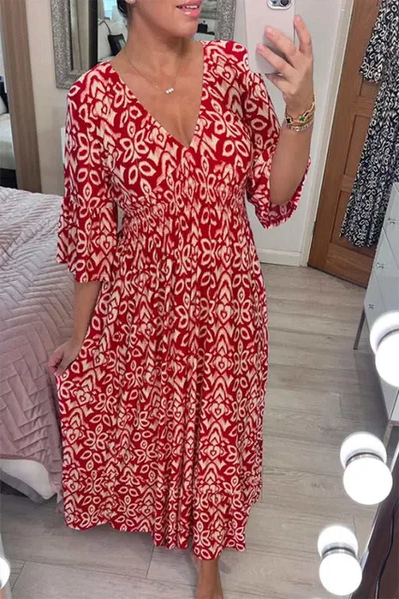 2024 Summer Bohemian Casual V-Neck Floral Wrap Dress for Women