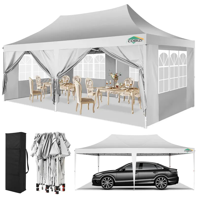 10X20 Pop-Up Canopy Tent with Removable Sidewalls - Water and Windproof, Easy Setup