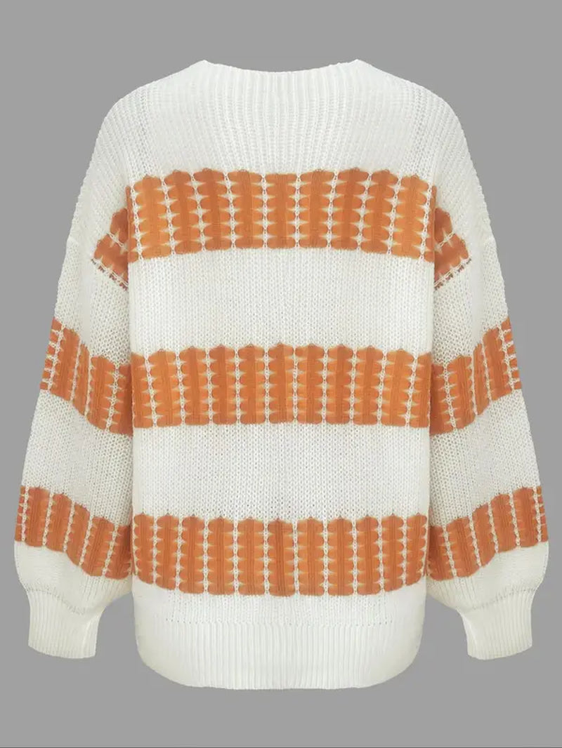 Colorblock Striped Drop Shoulder Sweater for Women, Long Sleeve Round Neck Jumper