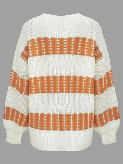 Colorblock Striped Drop Shoulder Sweater for Women, Long Sleeve Round Neck Jumper