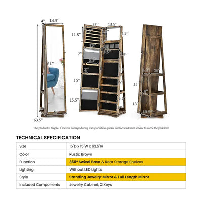 Giantex-Jewelry Armoire with Full Length Mirror, Storage Shelves, Lockable Jewelry Cabinet Organizer, Large Storage Capacity, Perfect for Home, Office