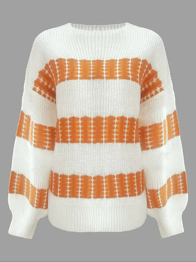 Colorblock Striped Drop Shoulder Sweater for Women, Long Sleeve Round Neck Jumper