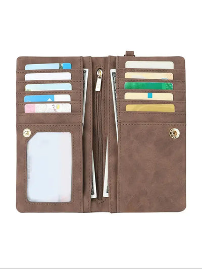 Solid Color Women's Long Zipper Wallet with Large Capacity and Card Slots