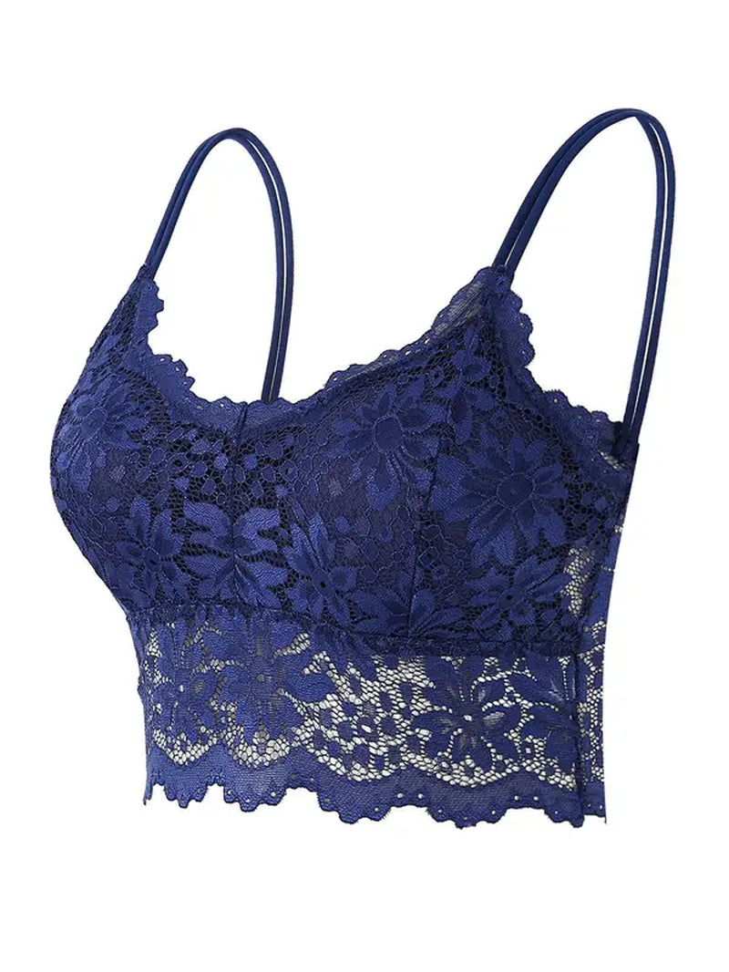 Double Straps Wireless Lace Bra with Scallop Trim - Push Up Lingerie Top