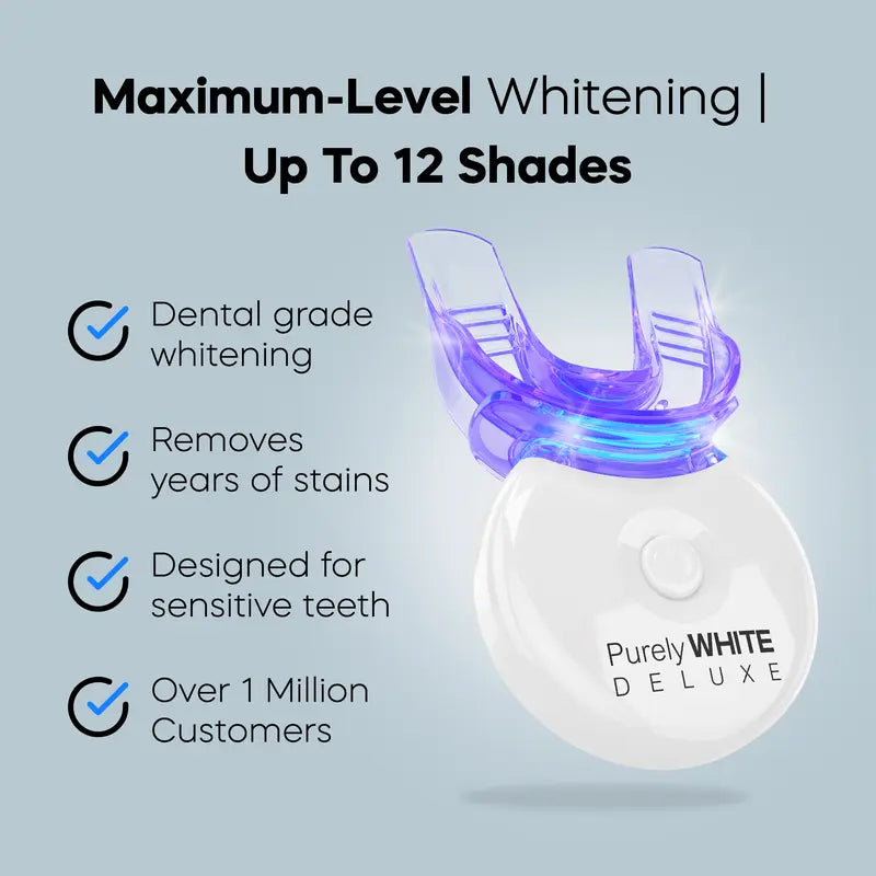 Purelywhite Teeth Whitening Kit | Advanced 10X LED Light, Instant Whitening, Stain Remover