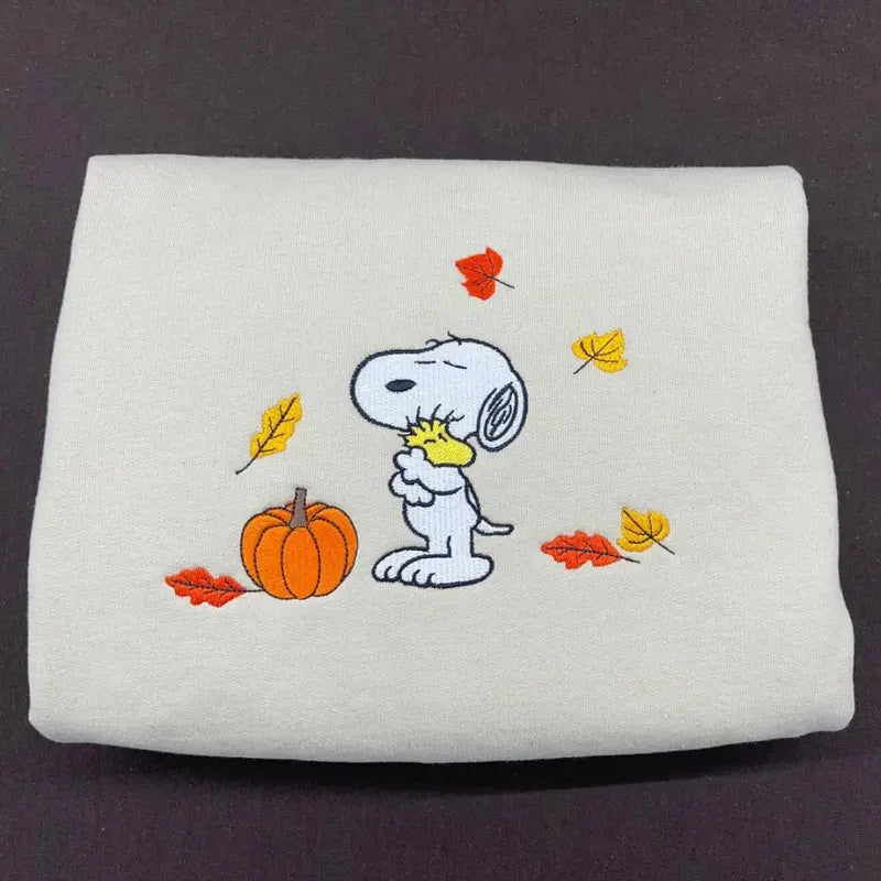 Embroidered Fall Sweatshirt with Vintage Halloween Peanuts Snoopy Pumpkin Design