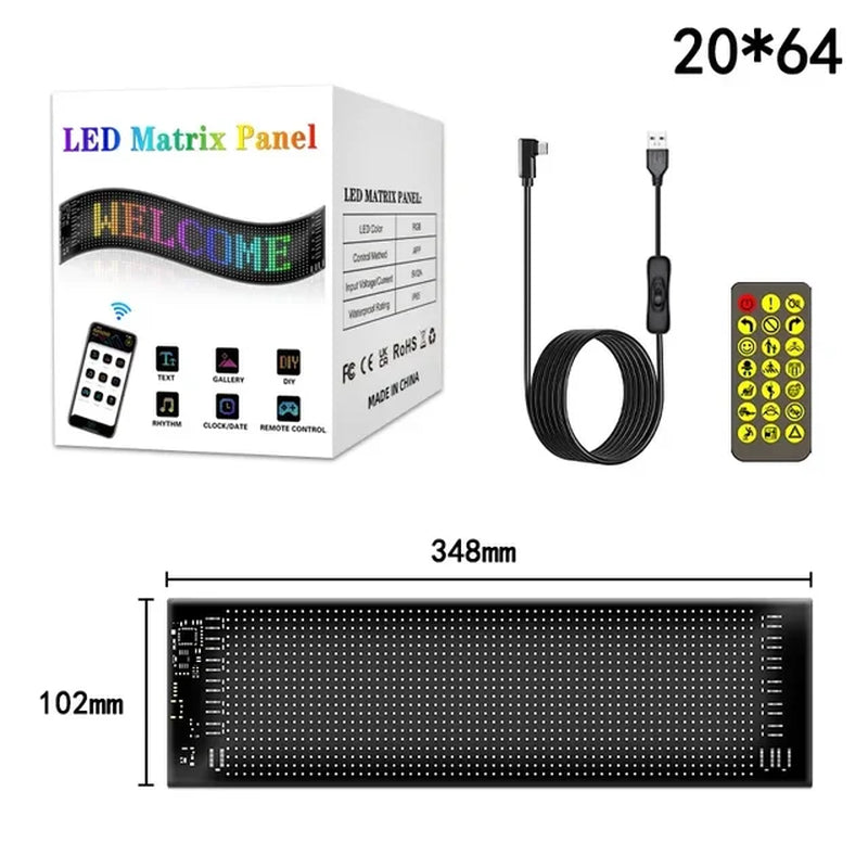 LED Matrix Pixel Panel for Car DIY RGB Lighting with Scrolling Text and Bluetooth APP Control