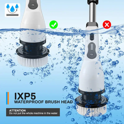 Cordless Electric Spin Scrubber with Extension Rod and Replaceable Brush Heads