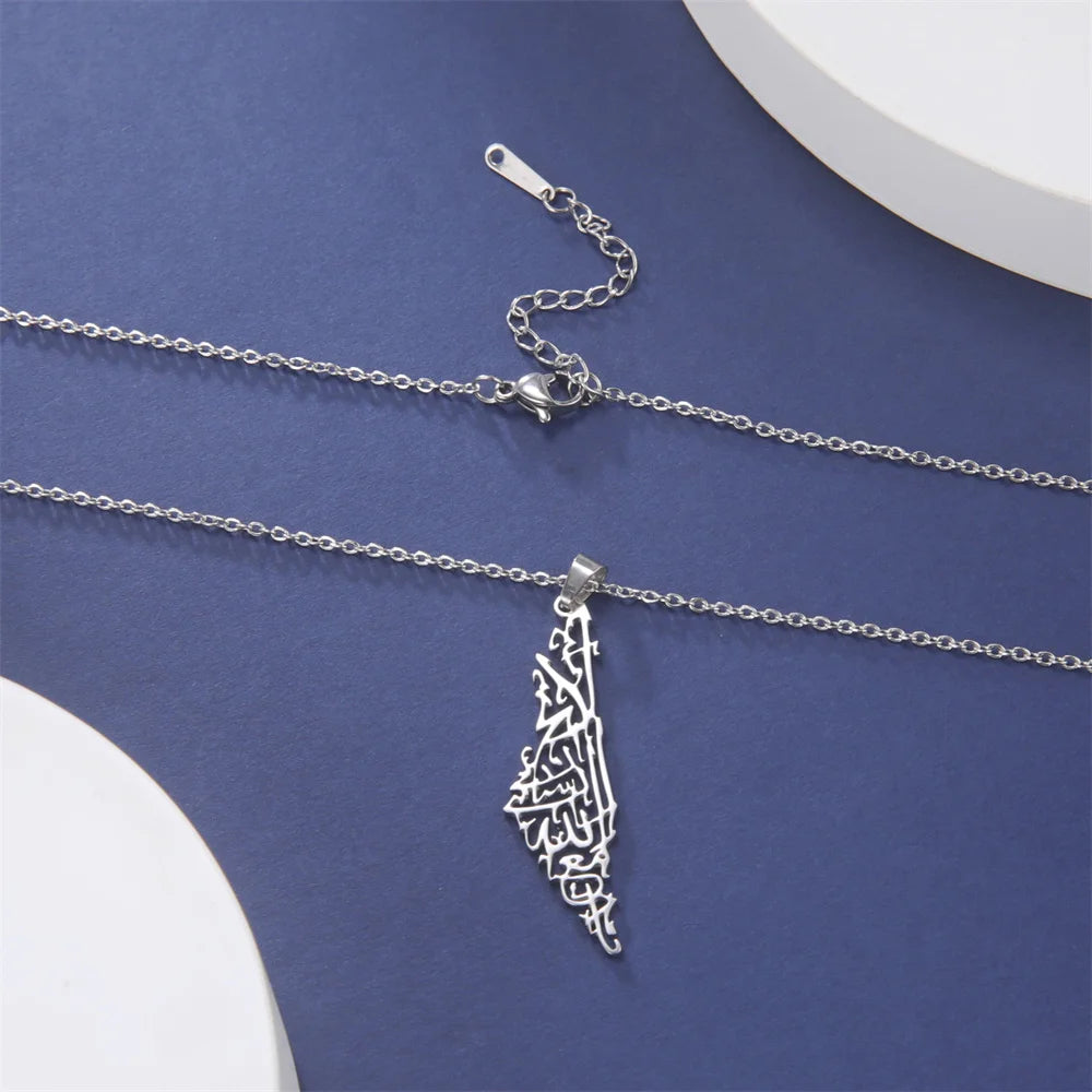 Palestine Map Pendant Necklaces for Women Men Stainless Steel Hollow Map Necklace Choker Chain Male Jewelry Wholesale