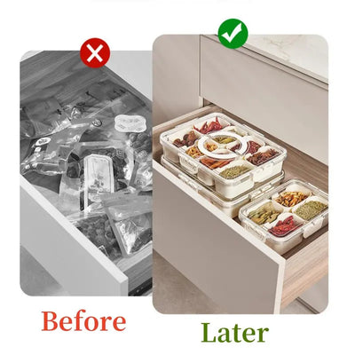 Multi-Compartment Serving Tray with Lid and Handle - Clear Food Storage Box with Snack Organizer - Kitchen Accessories