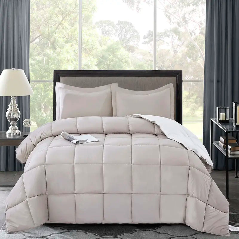 Luxury 3-Piece Down Alternative Comforter Set with Two Shams - All-Season Reversible Comforter