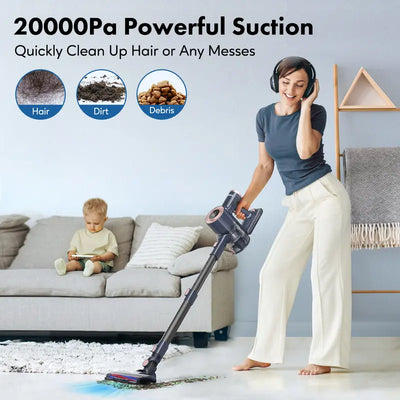 Homeika Cordless Vacuum Cleaner, 20Kpa Powerful Suction Vacuum with LED Display, 8 in 1 Lightweight Stick Vacuum Cleaner with 30 Min Runtime Detachable Battery for Carpet and Hard Floor Pet Hair Blue