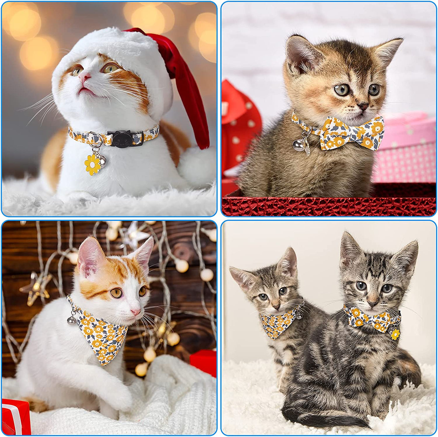 Cat Collars, Kitten Collar, Breakaway Cat Collar, Cat Collar with Bandana, Cat Collar with Bow Tie, Kitten Collar with Bell, Cat Collars for Girl Cats, Personalized Yellow Flower Pet Cat Collar