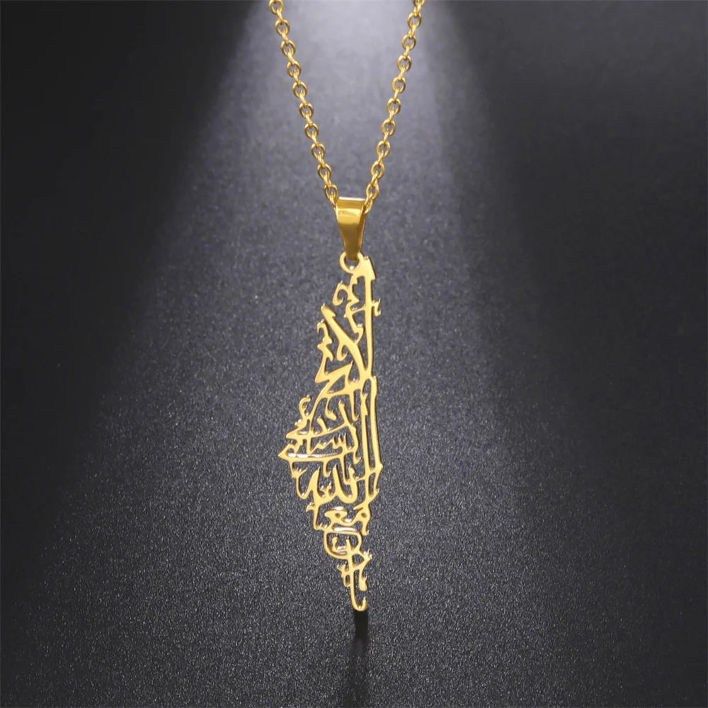 Palestine Map Pendant Necklaces for Women Men Stainless Steel Hollow Map Necklace Choker Chain Male Jewelry Wholesale