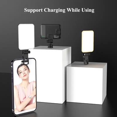 Portable LED Selfie Light with Front &Back Phone Clip for Father'S Day Gift,High Power 6O LED 2000MAH Rechargeable Camera Fill Light for Summer 3 Light Modes Clip on Ring Light for Tablet/Laptop/Camera/Tripod Zoom Call Video Fill Light for Camera Use