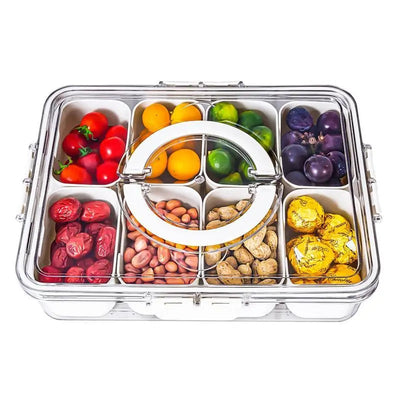 Multi-Compartment Serving Tray with Lid and Handle - Clear Food Storage Box with Snack Organizer - Kitchen Accessories