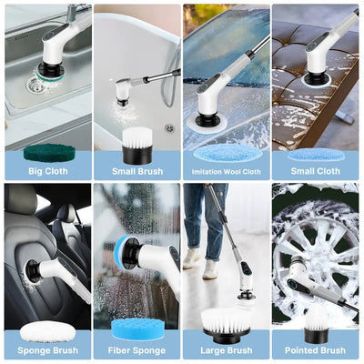 Dovety Electric Spin Scrubber, Cordless Shower Scrubber, Cleaning Brush, with 4 Replaceable Brush Heads and 3 Adjustable Extension Handle, 2 Adjustable Speeds for Bathroom, Kitchen, Tub, Tile, Floor, Toilet, Household Cleaning Supplies Kitchen Accessories