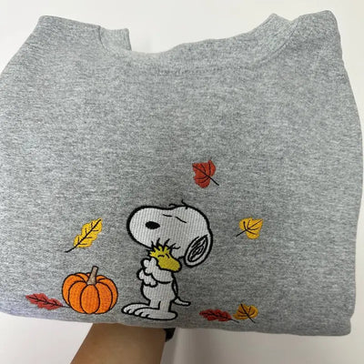 Embroidered Fall Sweatshirt with Vintage Halloween Peanuts Snoopy Pumpkin Design