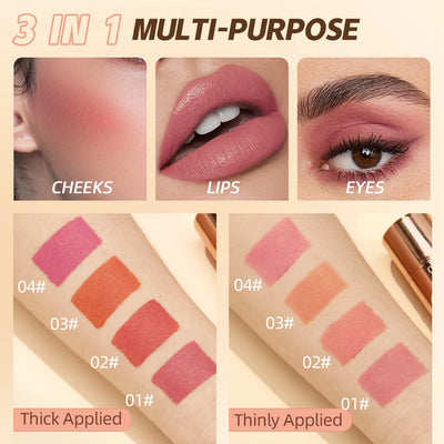 3-in-1 Waterproof Lipstick Blush Stick for Eyes, Cheeks, and Lips