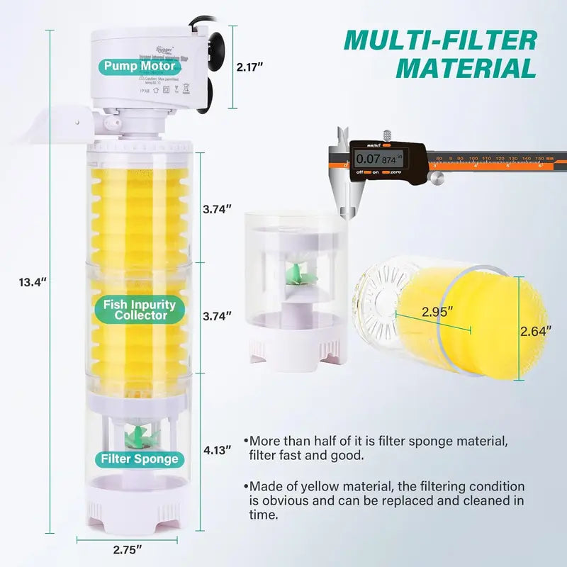 Hygger Power Aquarium Internal Filter Sponge Filter,Submersible Fish Tank Filter with Fish Impurity Separation Treatment Collection Box Filter, Filtration Oxygenation Circulation Adjustable Water Flow