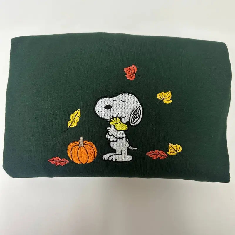 Embroidered Fall Sweatshirt with Vintage Halloween Peanuts Snoopy Pumpkin Design