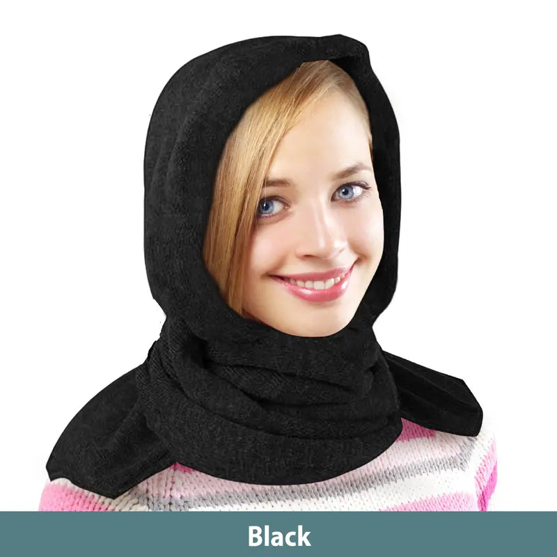 35° below 3-In-1 Hooded Scarf Is Warm and Cozy. Wear as a Scarf, Hoodie and Wrap. Lined with Soft Microfleece and Acrylic Knit. Keeps You Comfortable and Warm in Cool Weather. Easy to Wear, 53” Scarf Length Wraps Easily around Neck and Shoulders.