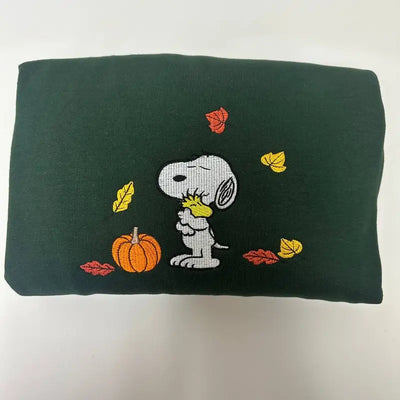 Embroidered Fall Sweatshirt with Vintage Halloween Peanuts Snoopy Pumpkin Design