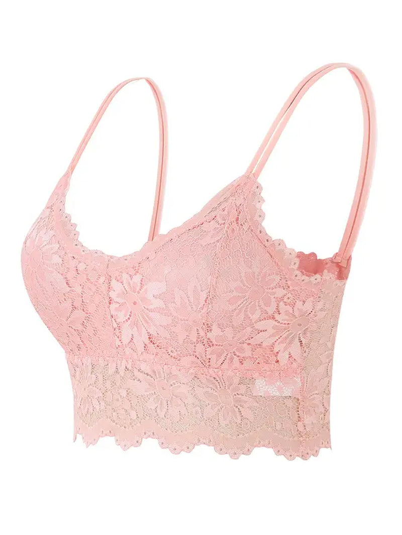 Double Straps Wireless Lace Bra with Scallop Trim - Push Up Lingerie Top