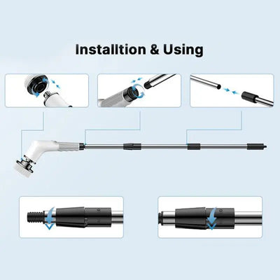 Dovety Electric Spin Scrubber, Cordless Shower Scrubber, Cleaning Brush, with 4 Replaceable Brush Heads and 3 Adjustable Extension Handle, 2 Adjustable Speeds for Bathroom, Kitchen, Tub, Tile, Floor, Toilet, Household Cleaning Supplies Kitchen Accessories