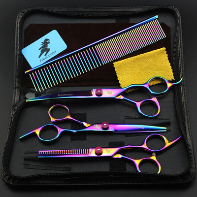 Professional 7.0 Inch Pet Grooming Scissors Set with Straight, Thinning, and Curved Shears + Comb