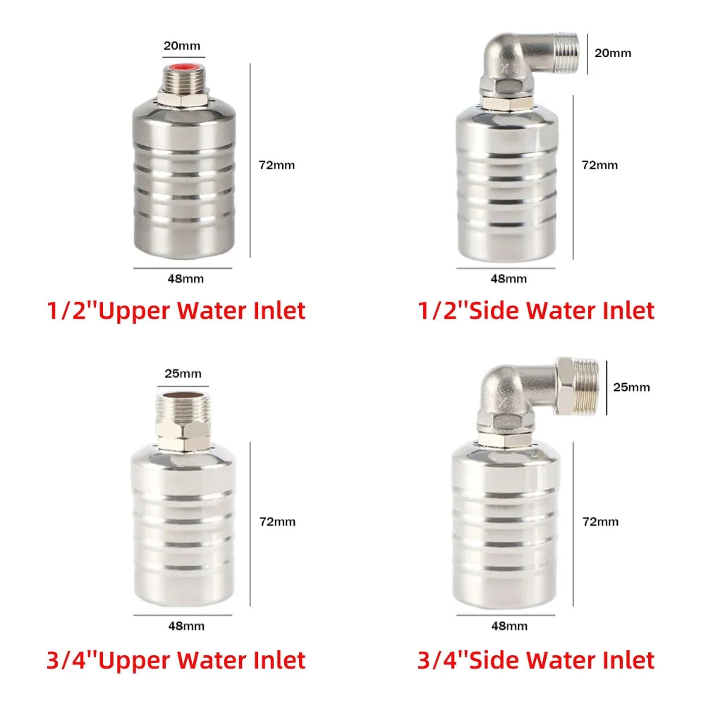 Automatic Water Level Control Valve with Stainless Steel Floating Ball - 1/2" and 3/4" Float Valve for Water Tanks and Towers