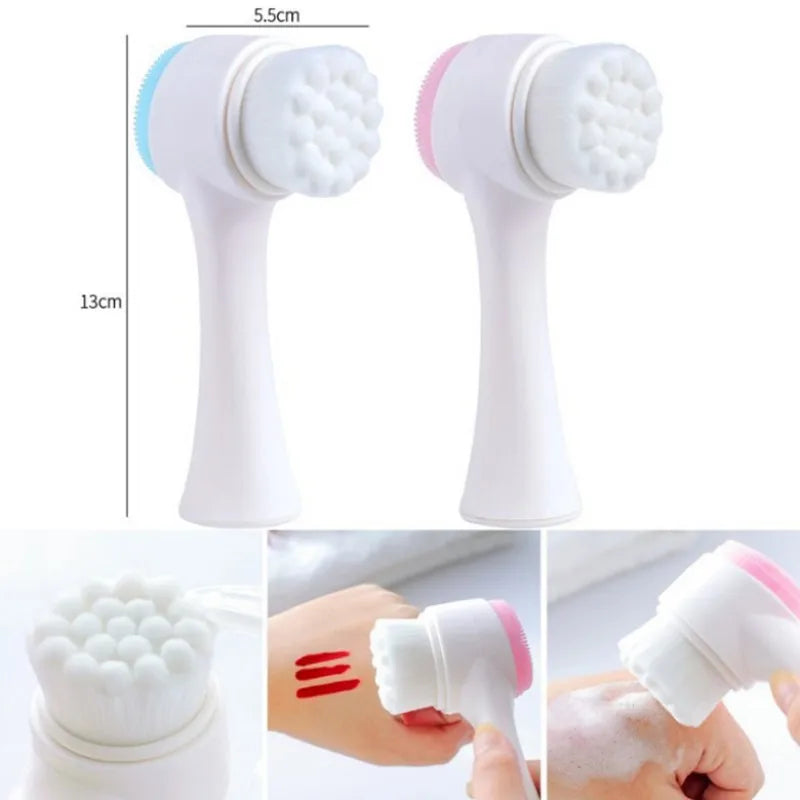 Double-Sided Face Cleansing Brush Silicone Facial Cleanser Blackhead Removal Pore Cleaner Massage Exfoliator Face Scrub Brush