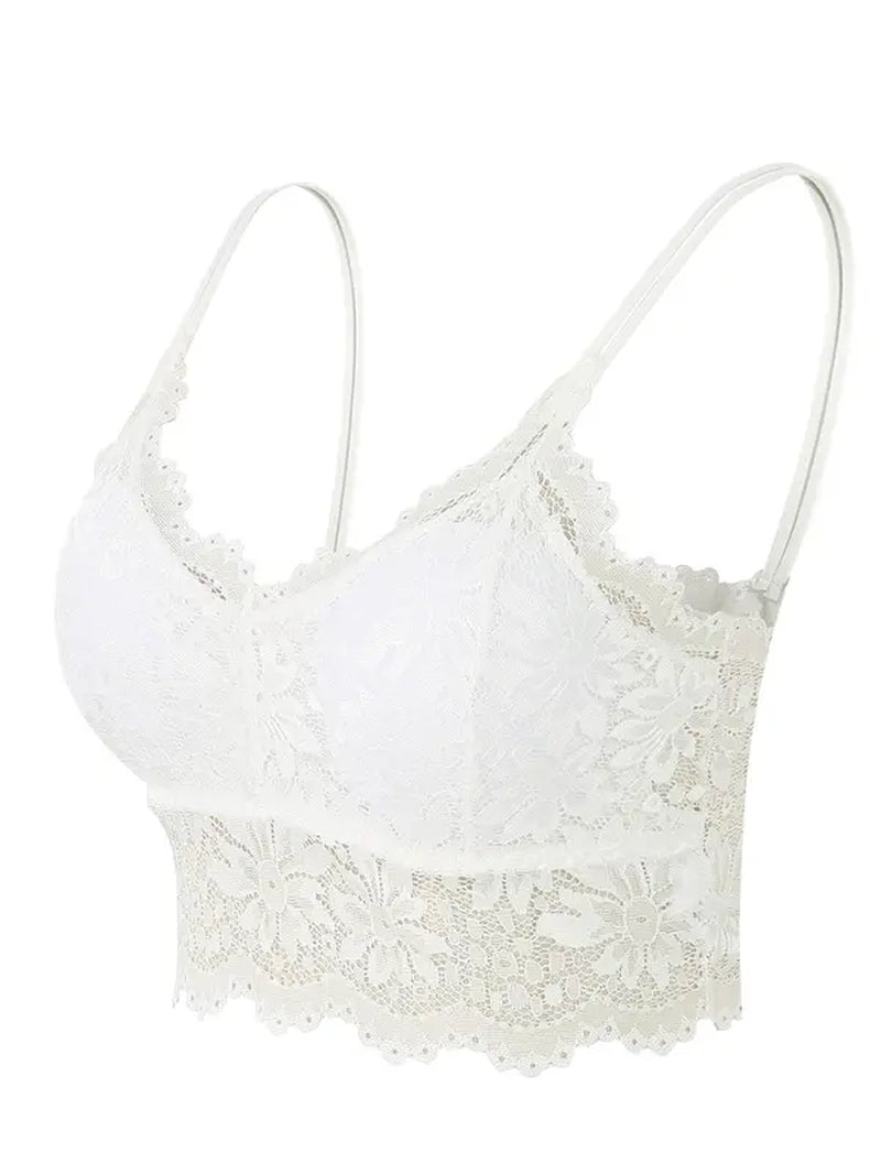 Double Straps Wireless Lace Bra with Scallop Trim - Push Up Lingerie Top