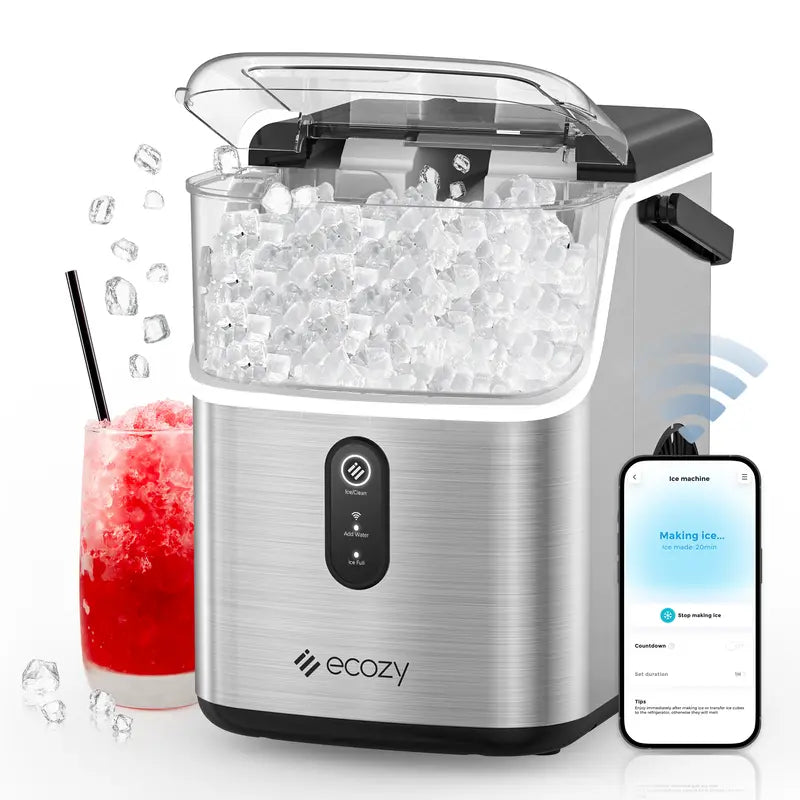 Ice Maker, Nugget Sonic Ice Maker Countertop - Chewable Pellet Ice Cubes, 33 Lbs Daily Output, Stainless Steel Housing, Self-Cleaning Ice Machine with Ice Bags for Parties, Kitchen, Bar, Office Utensils