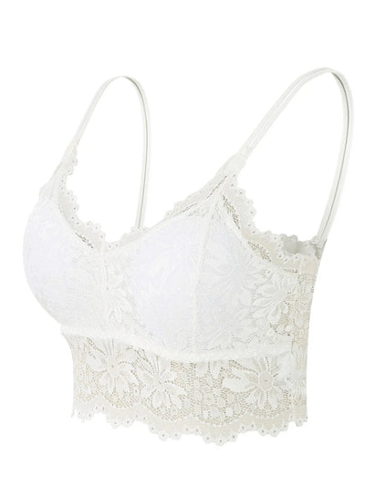 Double Straps Wireless Lace Bra with Scallop Trim - Push Up Lingerie Top