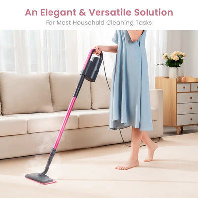 Schenley 7-In-1 Steam Mop with Detachable Handheld Steamer for Walls, Grouts, Hard Floors, Tiles, Great for Greasy & Sticky Messes with Multi-Purpose Accessories and Washable Microfiber Pads Cleaning Household Kitchen Lightweight