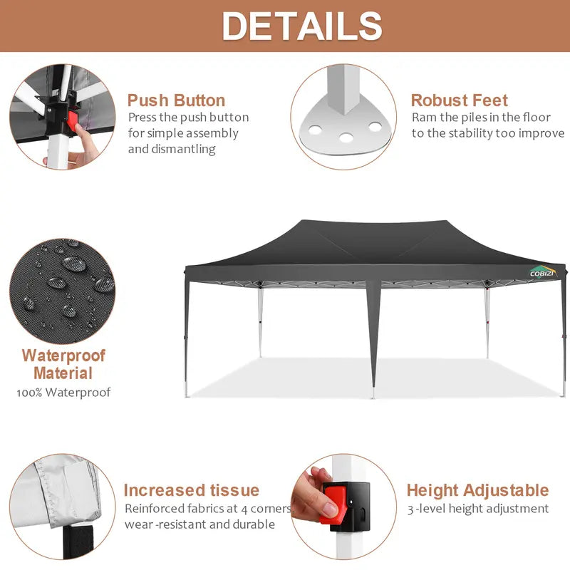 10X20 Pop-Up Canopy Tent with Removable Sidewalls - Water and Windproof, Easy Setup