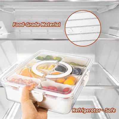 Multi-Compartment Serving Tray with Lid and Handle - Clear Food Storage Box with Snack Organizer - Kitchen Accessories