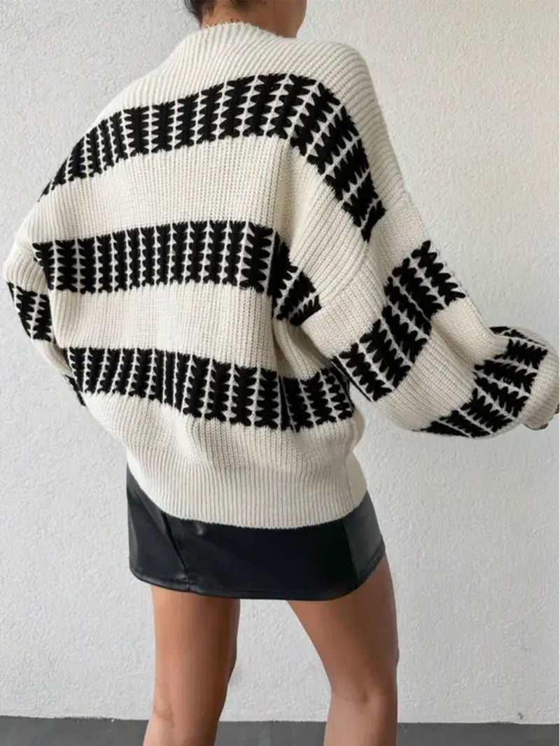 Colorblock Striped Drop Shoulder Sweater for Women, Long Sleeve Round Neck Jumper