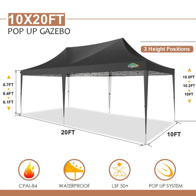 10X20 Pop-Up Canopy Tent with Removable Sidewalls - Water and Windproof, Easy Setup