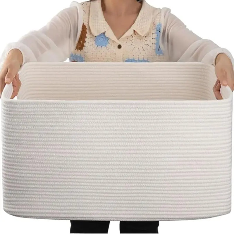 Large 80L Blanket Storage Basket with Handles - Laundry Hamper for Living Room - Toys, Pillows, Blankets, Clothes Organizer - 20x18 Inches - Natural Color